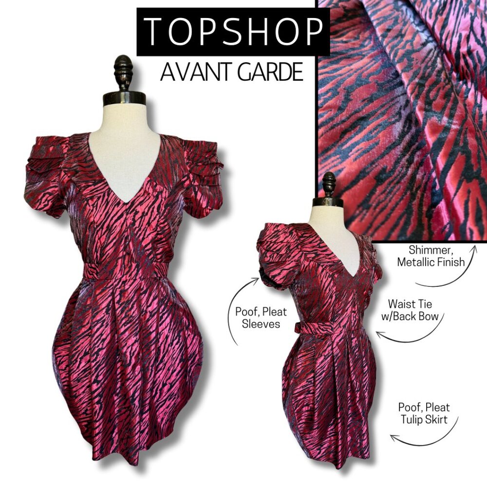 TopShop Red Metallic Mini Dress Party Christmas Prom Special Occasion Glam Punk